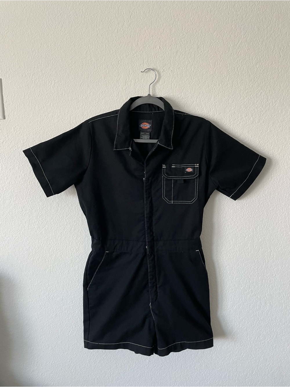 Dickies Black Short-Sleeve Women's Work Romper with Contrast Stitching